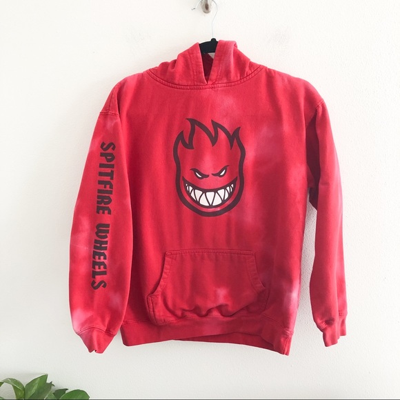 Spitfire Tops - SPITFIRE red logo hoodie bleach tie dye XL